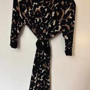 Alfani Black and Brown Leopard Animal Print Mini Dress Size Medium Petite